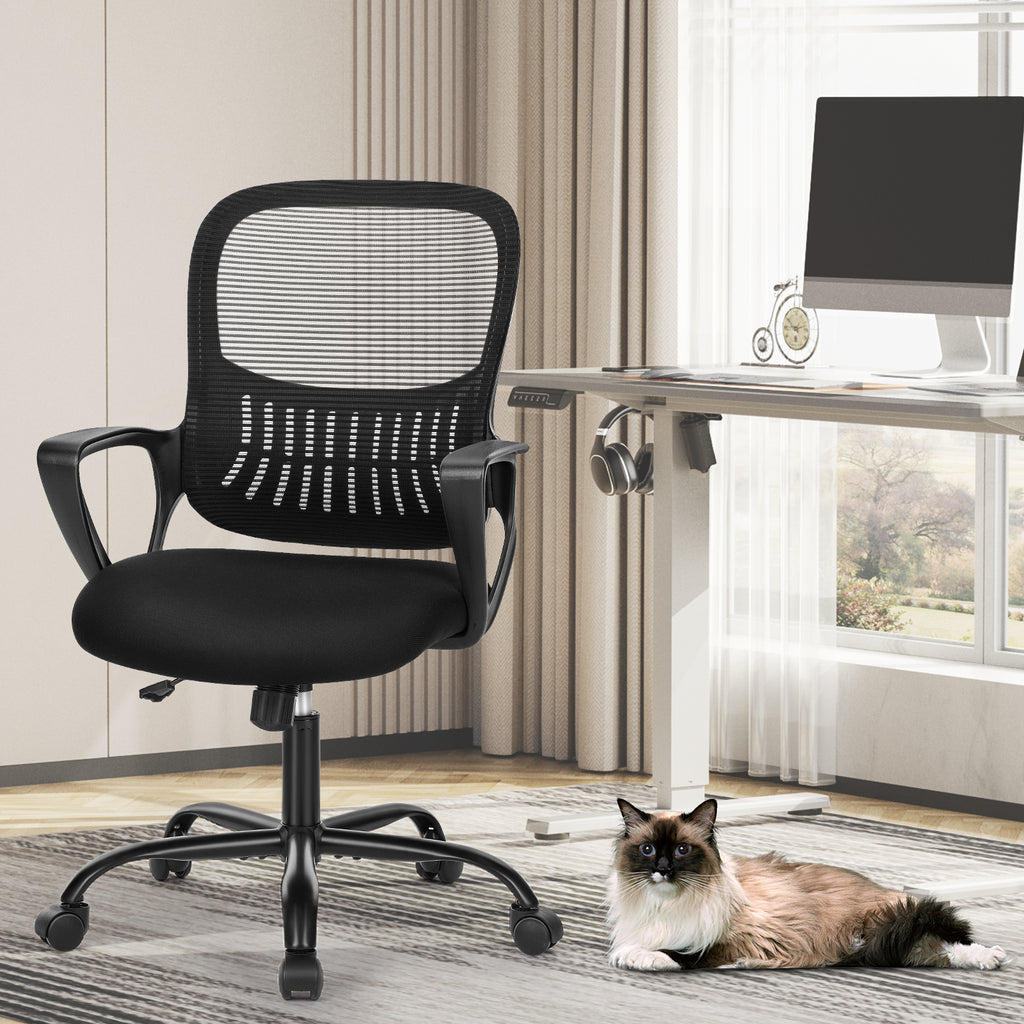 Leoglint Sweetcrispy Ergonomic Office Chair Home Desk Mesh Chair with Fixed Armrest Executive Computer Chair with Soft Foam Seat Cushion