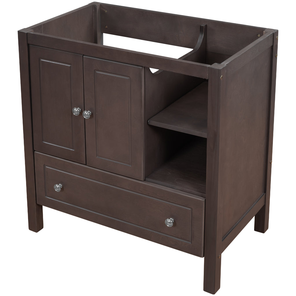 Leoglint 30" Bathroom Vanity Base Only, Solid Wood Frame, Bathroom Storage Cabinet with Doors and Drawers, Brown