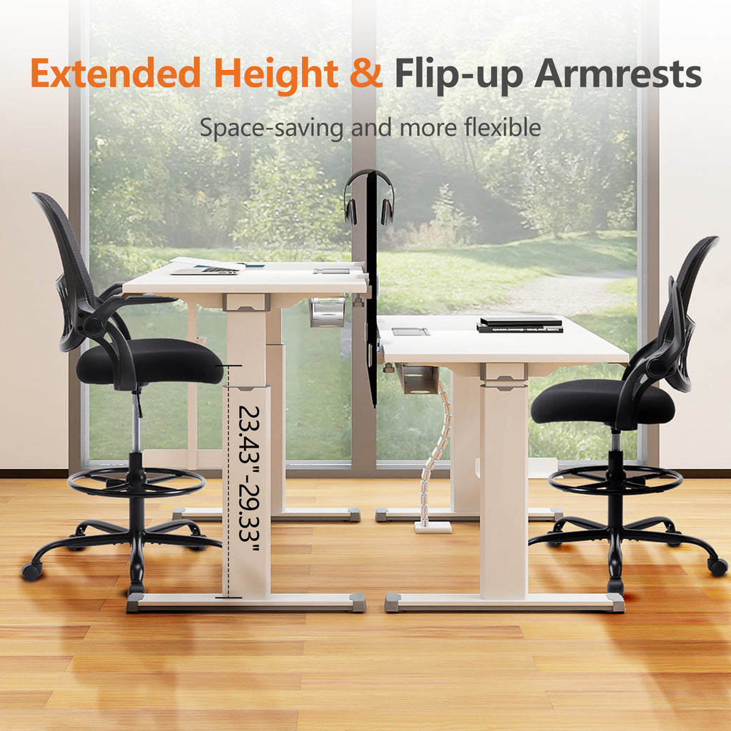 Leoglint Sweetcrispy Drafting Tall Office Chair Ergonomic High Desk Chair with Flip-up Armrests