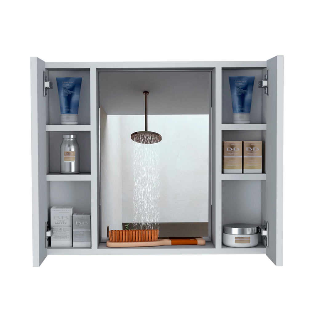 Leoglint Medicine Cabinet Hops, Double Door, Mirror, One External Shelf, White Finish