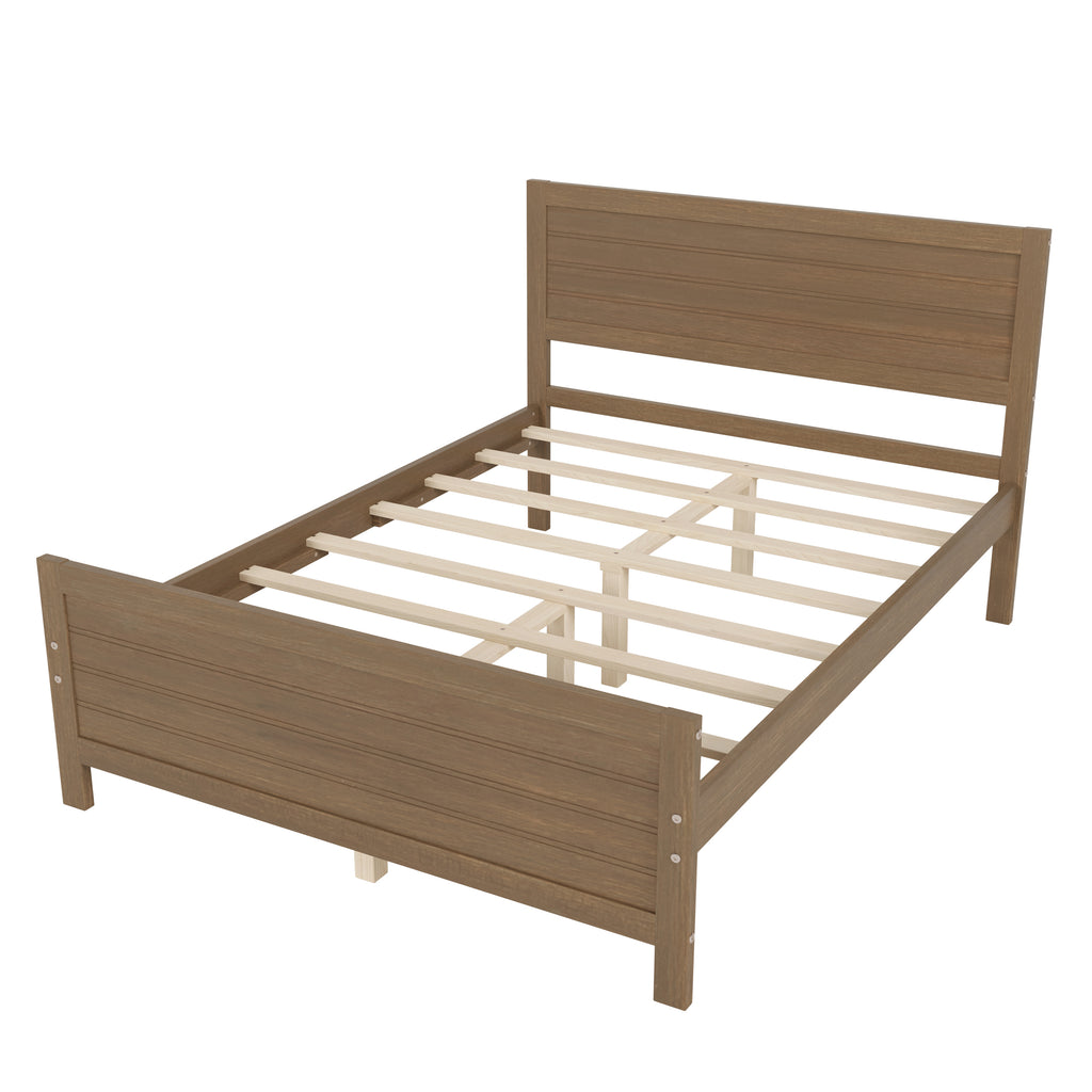 Leoglint Wood Platform Bed Frame with Headboard, Mattress Foundation with Wood Slat Support, No Box Spring Needed, Full Size, Walnut