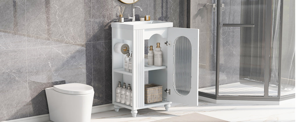 Leoglint 20" Bathroom Vanity with Sink, Bathroom Vanity Cabinet with Two-tier Shelf, Adjustable Shelf, Solid Wood and MDF, White