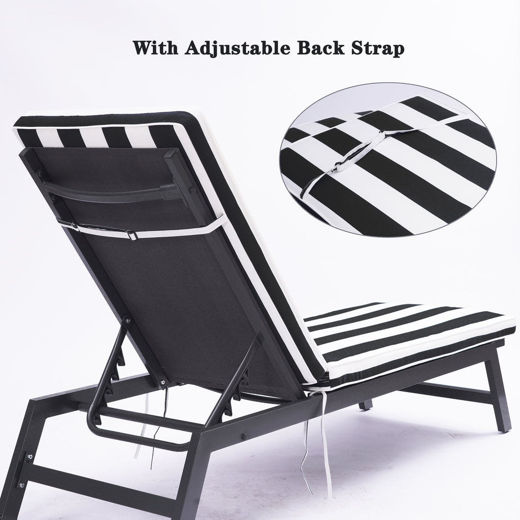 Leoglint 1PCS Outdoor Chair Outdoor Lounge Chair Cushion Replacement Patio Funiture Seat Cushion Chaise Lounge Cushion-Black/white stripe