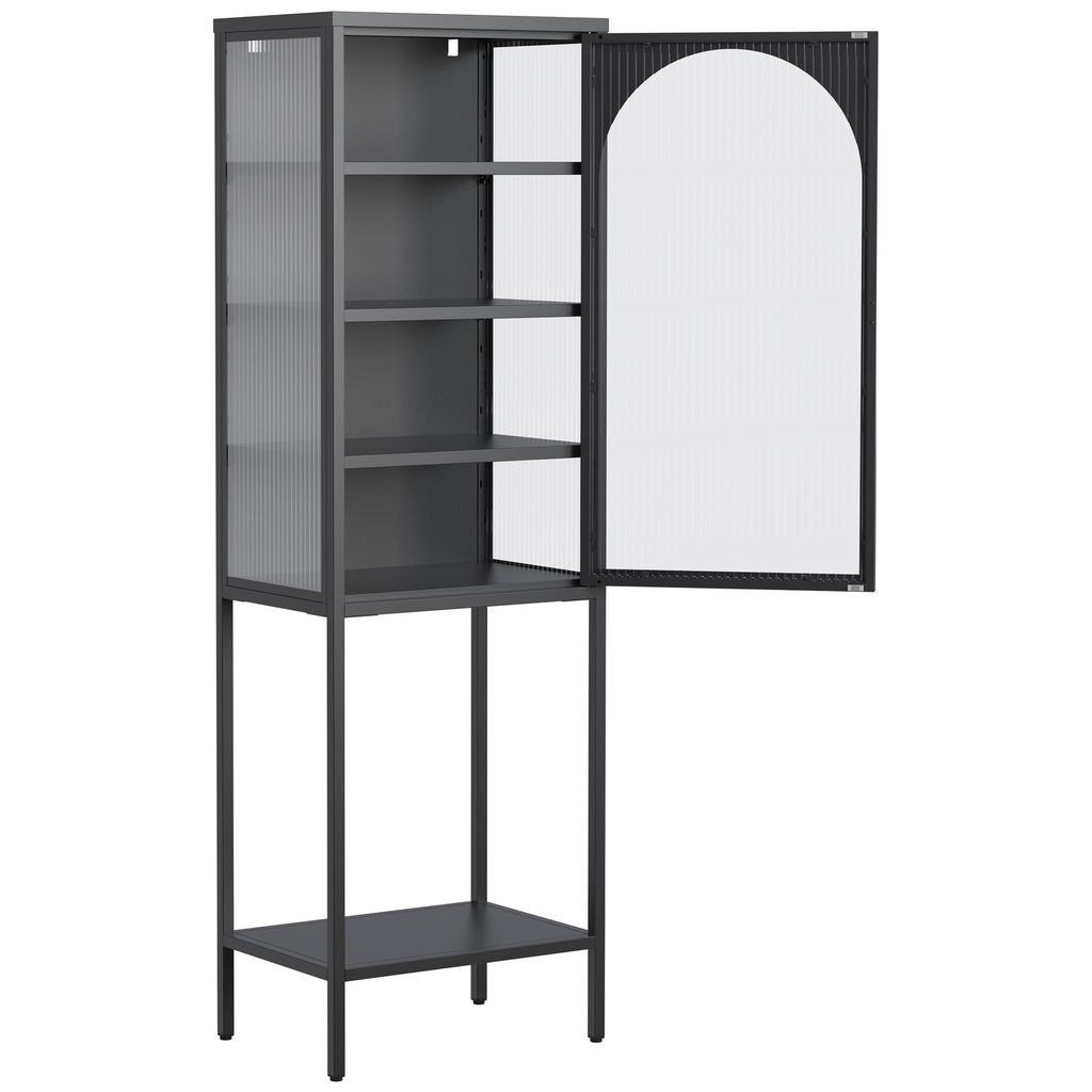 Leoglint Metal Glass Door Display Storage Cabinet - 5-Tier Cube Bookshelf Storage Cabinet with 3 Adjustable Shelves For kitchen, dining room, living room, bathroom, home office,Black