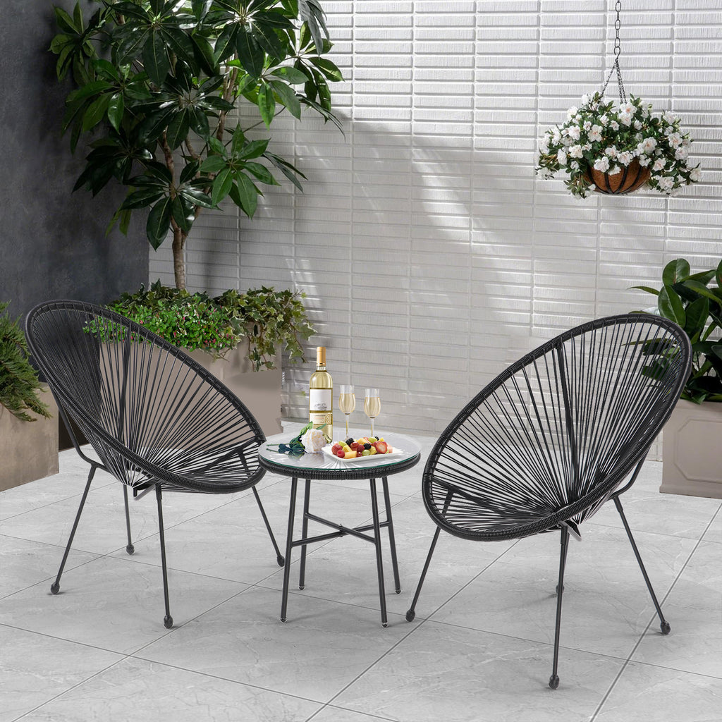 Leoglint 3 Piece Patio Bistro Conversation Set with Side Table,Acapulco All-Weather PE Rattan Outdoor Chair Set,Flexible Rope Furniture with Coffee Table,for Garden,Backyard,Balcony or Poolside(Black)