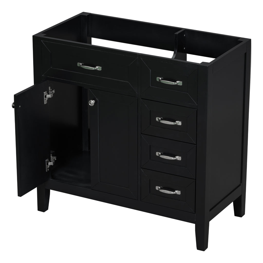 Leoglint 36" Bathroom Vanity without Sink, Cabinet Base Only, Bathroom Cabinet with Drawers, Solid Frame and MDF Board, Black