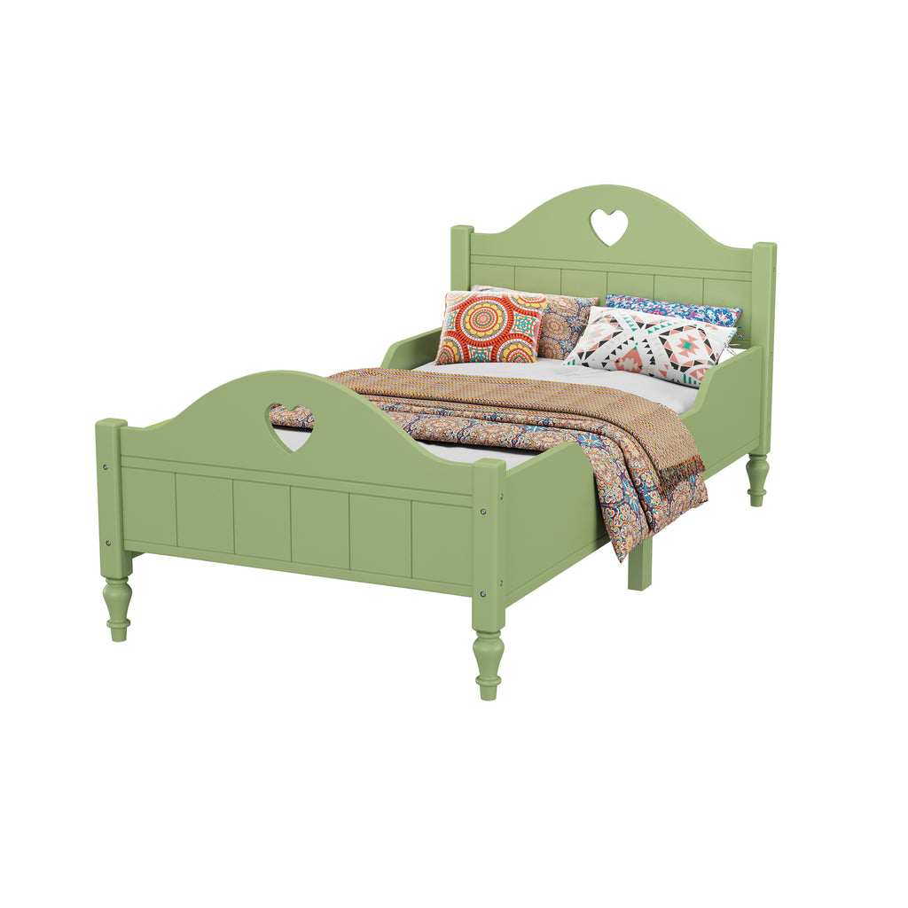 Leoglint Bed Frame Girl's Love Princess Bed Macaron Twin Size Toddler Bed with Side Safety Rails and Headboard and Footboard, Oliver Green