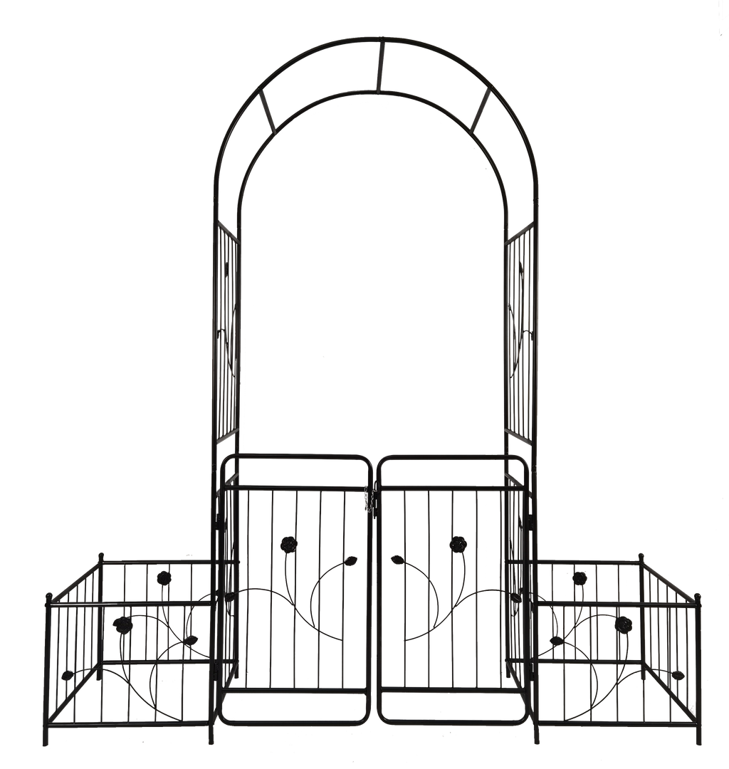 Leoglint Metal Garden Trellis with Gate 79.5'' Wide x 86.6'' High Climbing Plants Support Rose Arch Outdoor Black