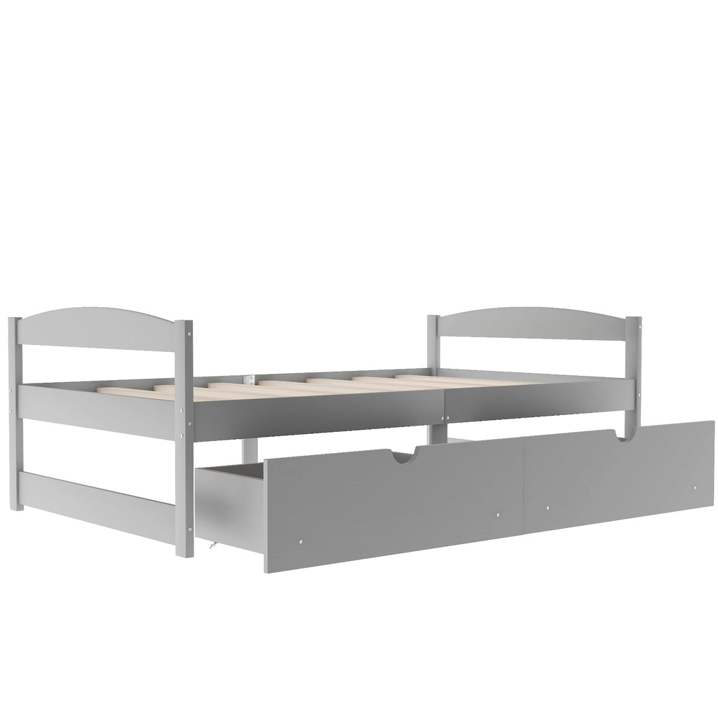 Leoglint Twin size platform bed frame, with two drawers, gray