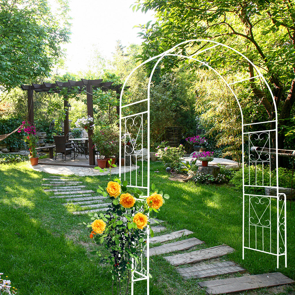 Leoglint Metal Garden Trellis W55'' x H94.5'' Garden Arbor Trellis Climbing Plants Support Rose Arch Outdoor Arch Cream White