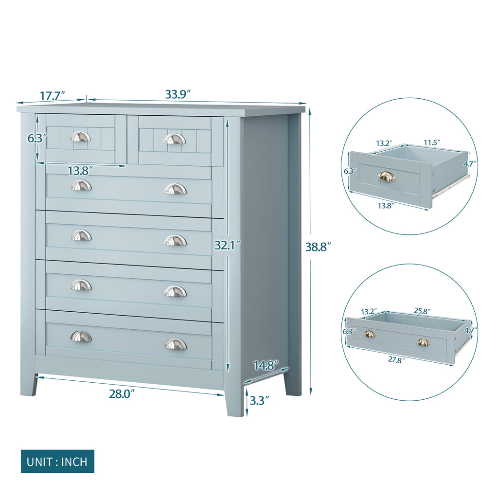 Leoglint Drawer DresserBAR CABINET side cabinet,buffet sideboard,buffet service counter,solid wood frame,plasticdoor panel,retro shell handle,applicable to dining room,living room,kitchen corridor,Grayish Blue