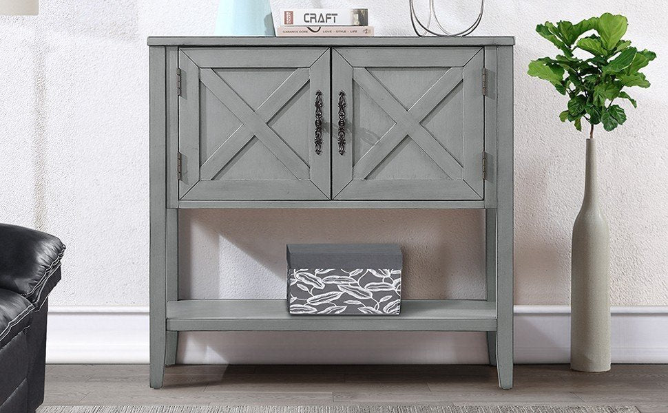 Leoglint 35''Farmhouse Wood Buffet Sideboard Console Table with Bottom Shelf and 2-Door Cabinet, for Living Room, Entryway,Kitchen Dining Room Furniture (Antique Gray)