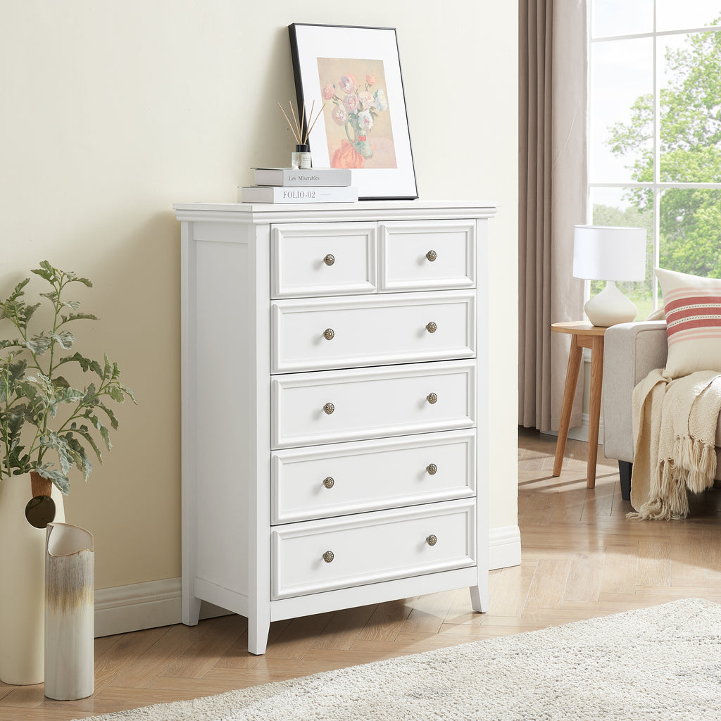 Leoglint Modern 6 Drawers Dresser 6 Drawers Cabinet 6 Drawer Chest,Chest of Drawers Closet Organizers and Storage Clothes Storage Drawers Cabinet for Living Room, Farmhouse Dresser Organizer white