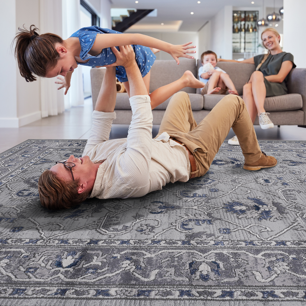 Leoglint 6X9 Grey/Blue/Oriental Non-Shedding Living Room Bedroom Dining Home Office Stylish and Stain Resistant Area Rug