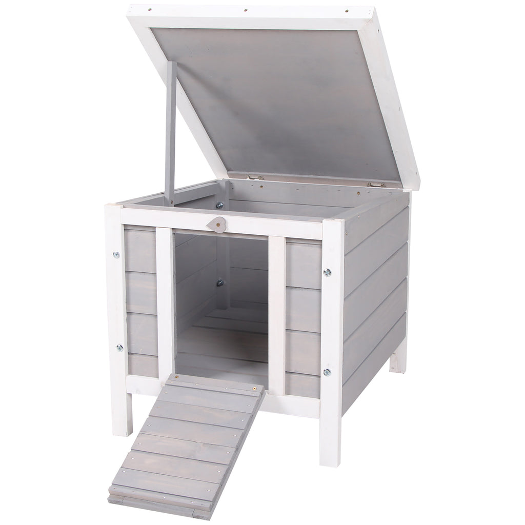 Leoglint Small Wooden Rabbit Hutch, Bunny/Guinea Pig Cage, with Openable & Waterproof Roof, Gray