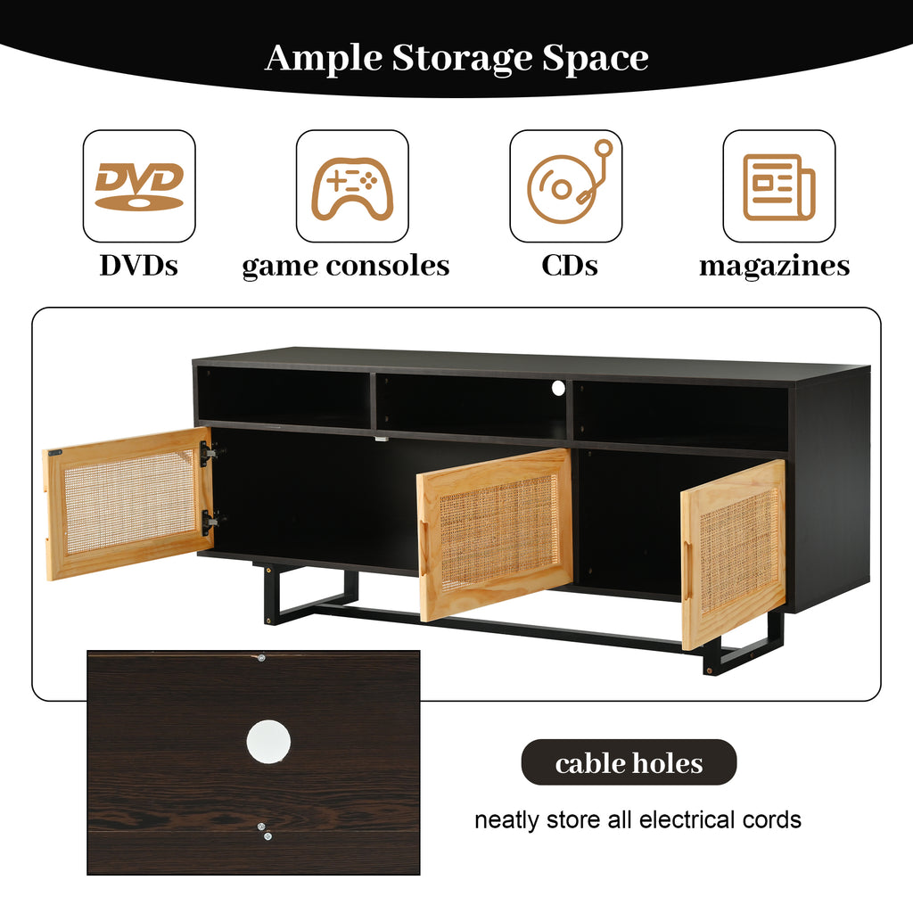 Leoglint Traditional TV Stand Farmhouse Rustic Entertainment Console for TV Up to 65" with Open and Closed Storage Space, Light Gray, 60"W*15.75"D*34.25"H