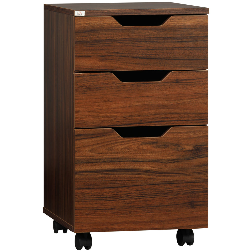 Leoglint 3 Drawer Office Storage Cabinet, Under Desk Cabinet with Wheels, Brown Wood Grain