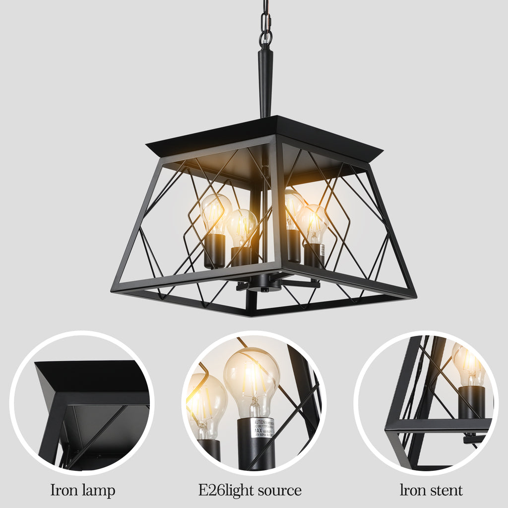 Leoglint Pendant 4-Light Farmhouse Chandeliers For Dining Room Black(No Bulbs)