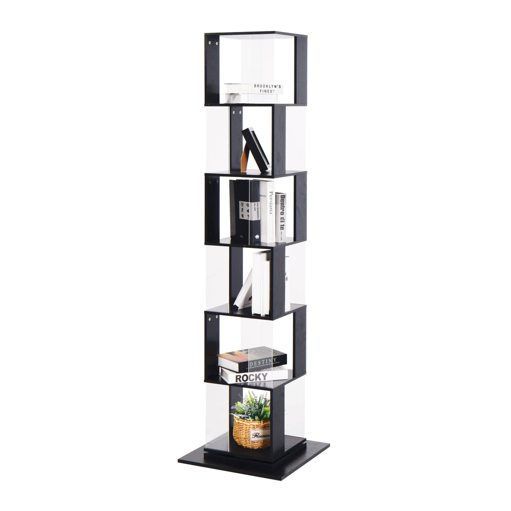 Leoglint 6 tier Rotating Bookshelf, Floor Rack Simple Bookcase  with Acrylic plate Student Multi-Function Creative Bookshelf for Living Room with anti-toppling base