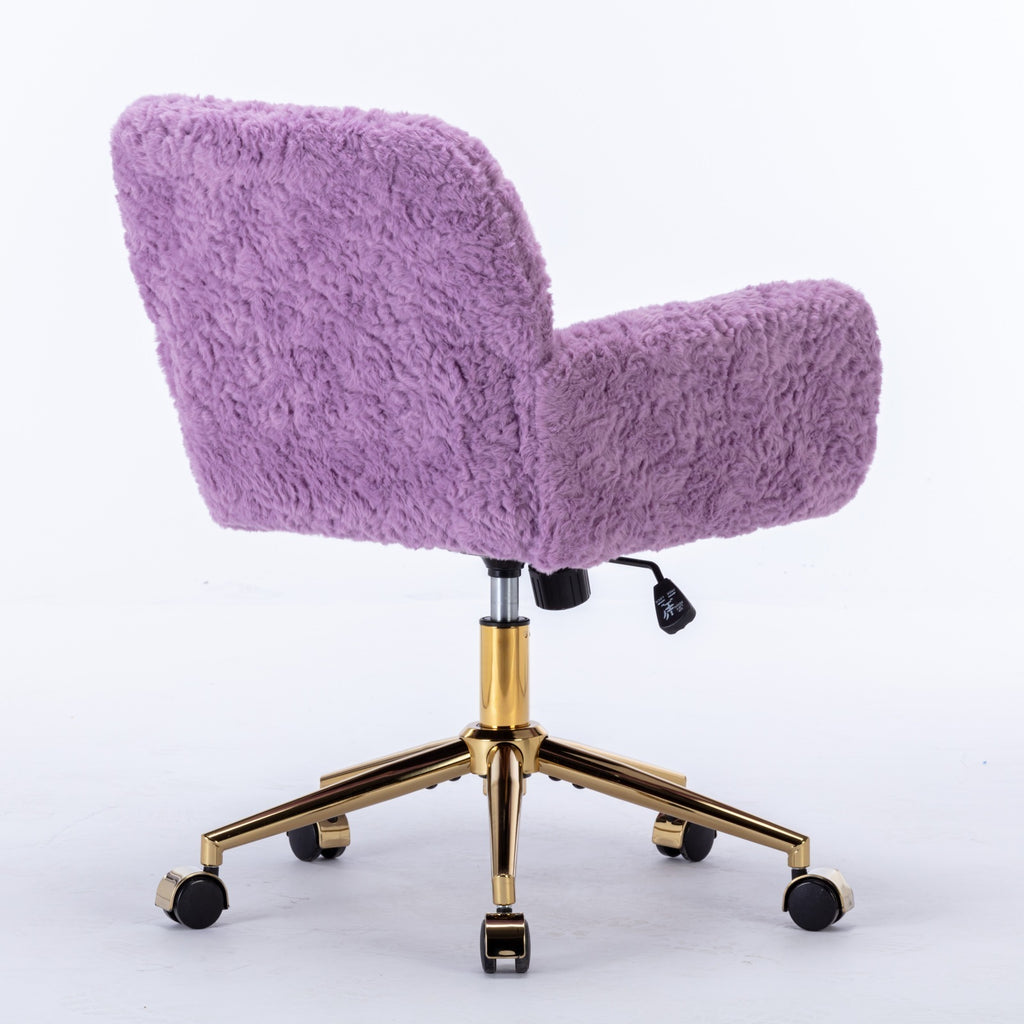 Leoglint A&A Furniture Office Chair,Artificial rabbit hair Home Office Chair with Golden Metal Base,Adjustable Desk Chair Swivel Office Chair,Vanity Chair(Violet)