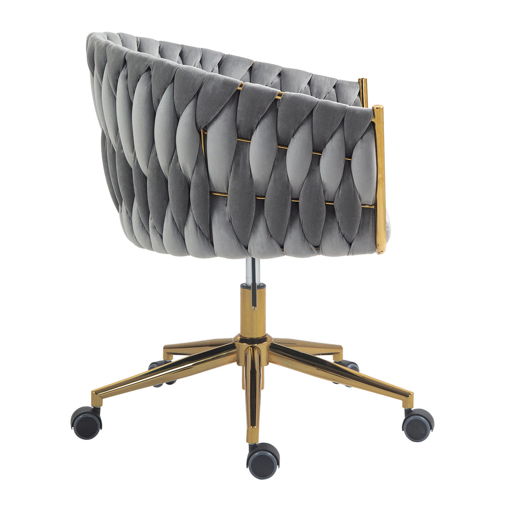 Leoglint Modern design the backrest is hand-woven Office chair,Vanity chairs with wheels,Height adjustable,360°swivel for bedroom, living room(GREY)