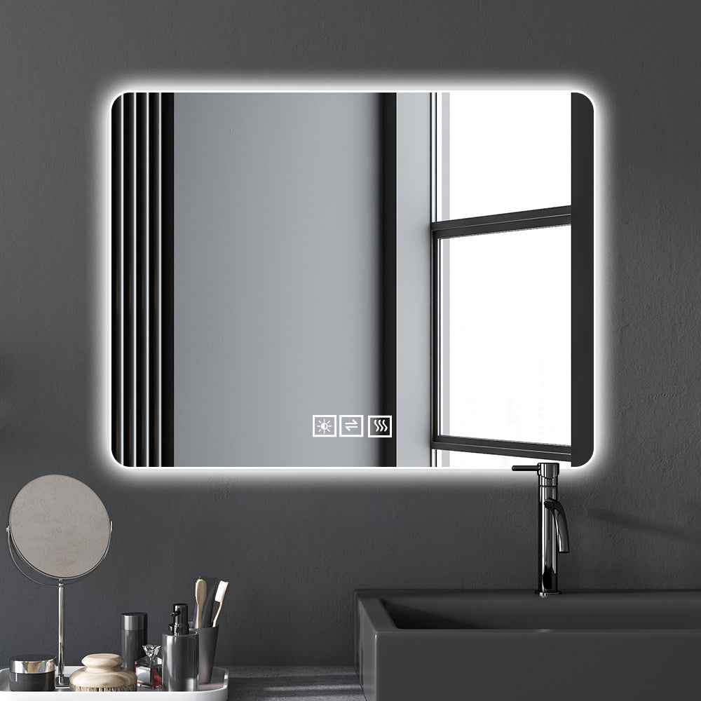 Leoglint LED Bathroom Mirror with Front and Backlit,  Anti-Fog Lighted Vanity Mirrors for Wall Mounted, 3 Colors and 5 level Dimmable, Horizontal/Vertical