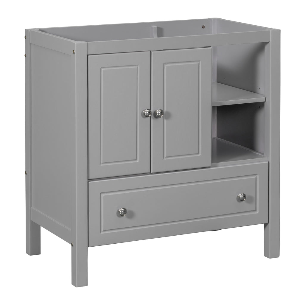 Leoglint 30" Bathroom Vanity Base Only, Solid Wood Frame, Bathroom Storage Cabinet with Doors and Drawers, Grey