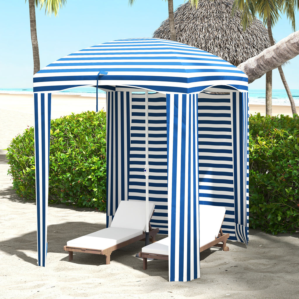 Leoglint 5.9' x 5.9' Portable Beach Outdoor Umbrella, Ruffled Outdoor Cabana with Walls, Vents, Sandbags, Carry Bag, Blue & White Stripe