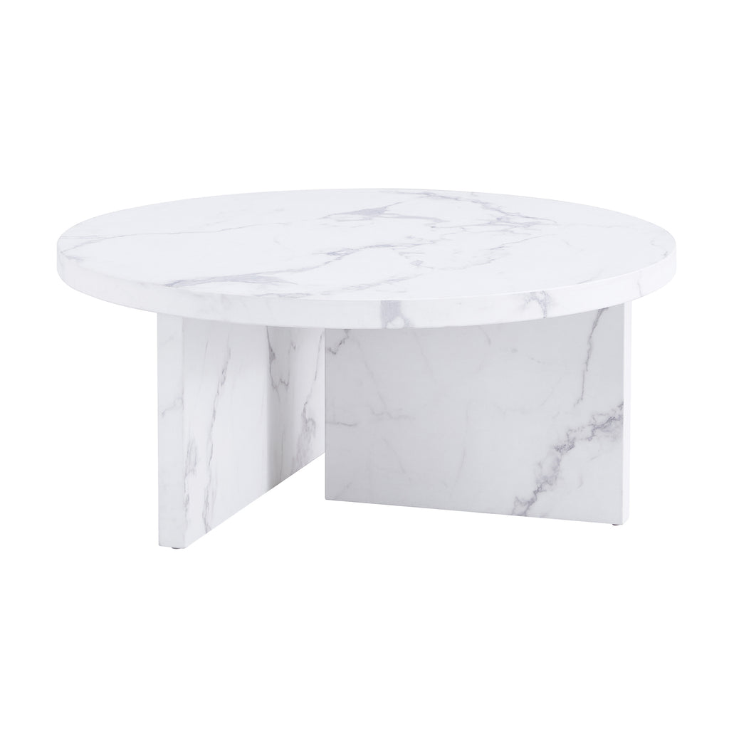 Leoglint A white MDF material circular patterned coffee table, a 31.4-inch white center table, modern coffee table, suitable for small spaces and living rooms.