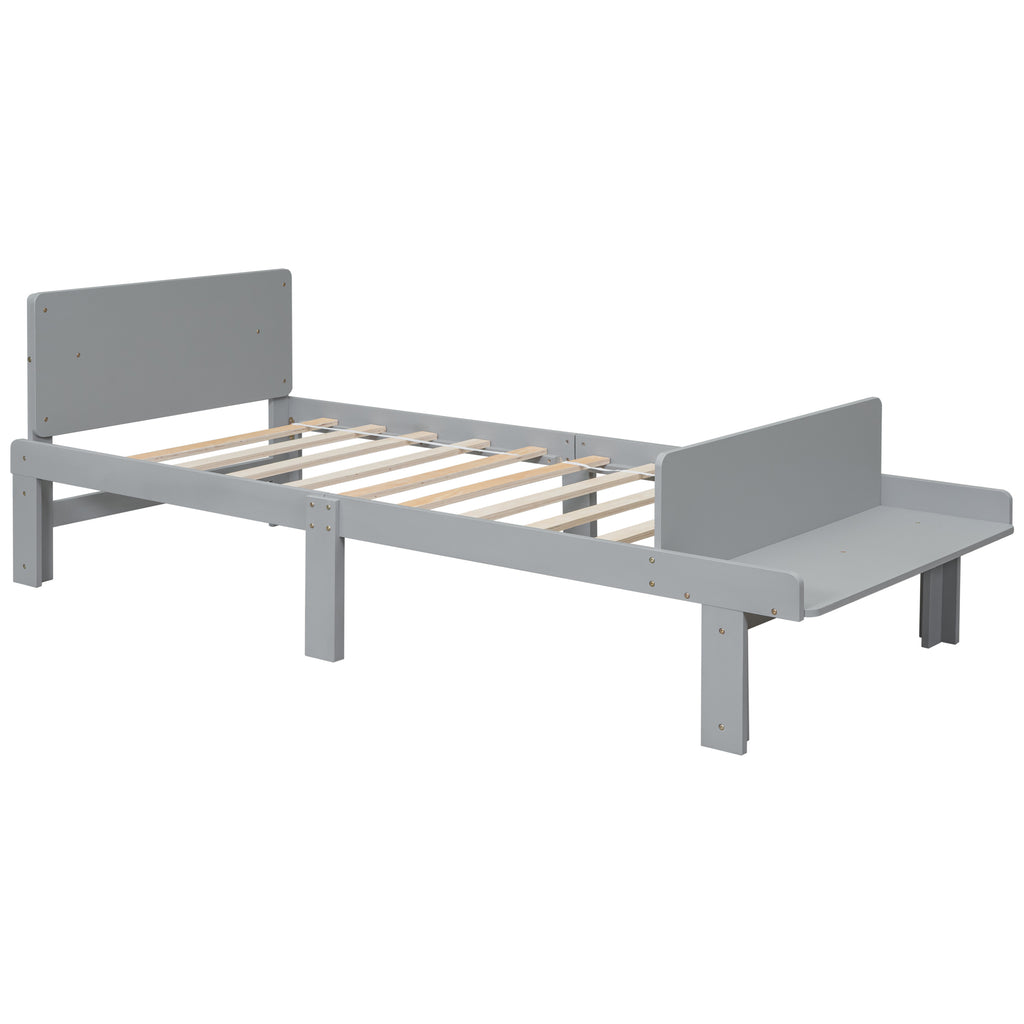 Twin Bed Frame with Footboard Bench,Grey