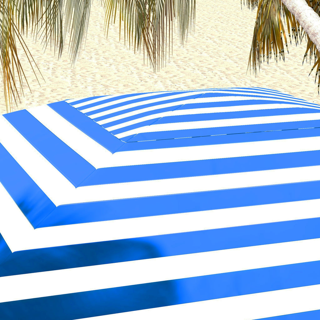 Leoglint 5.9' x 5.9' Portable Beach Outdoor Umbrella, Ruffled Outdoor Cabana with Walls, Vents, Sandbags, Carry Bag, Blue & White Stripe