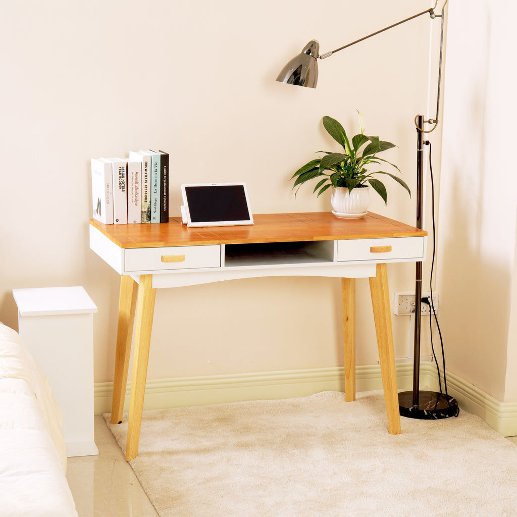 Leoglint Wooden Writing Office Desk,Solid Wood Computer Table for Home  ,Simple Style,Study Table with Drawers,Wood+White Finish