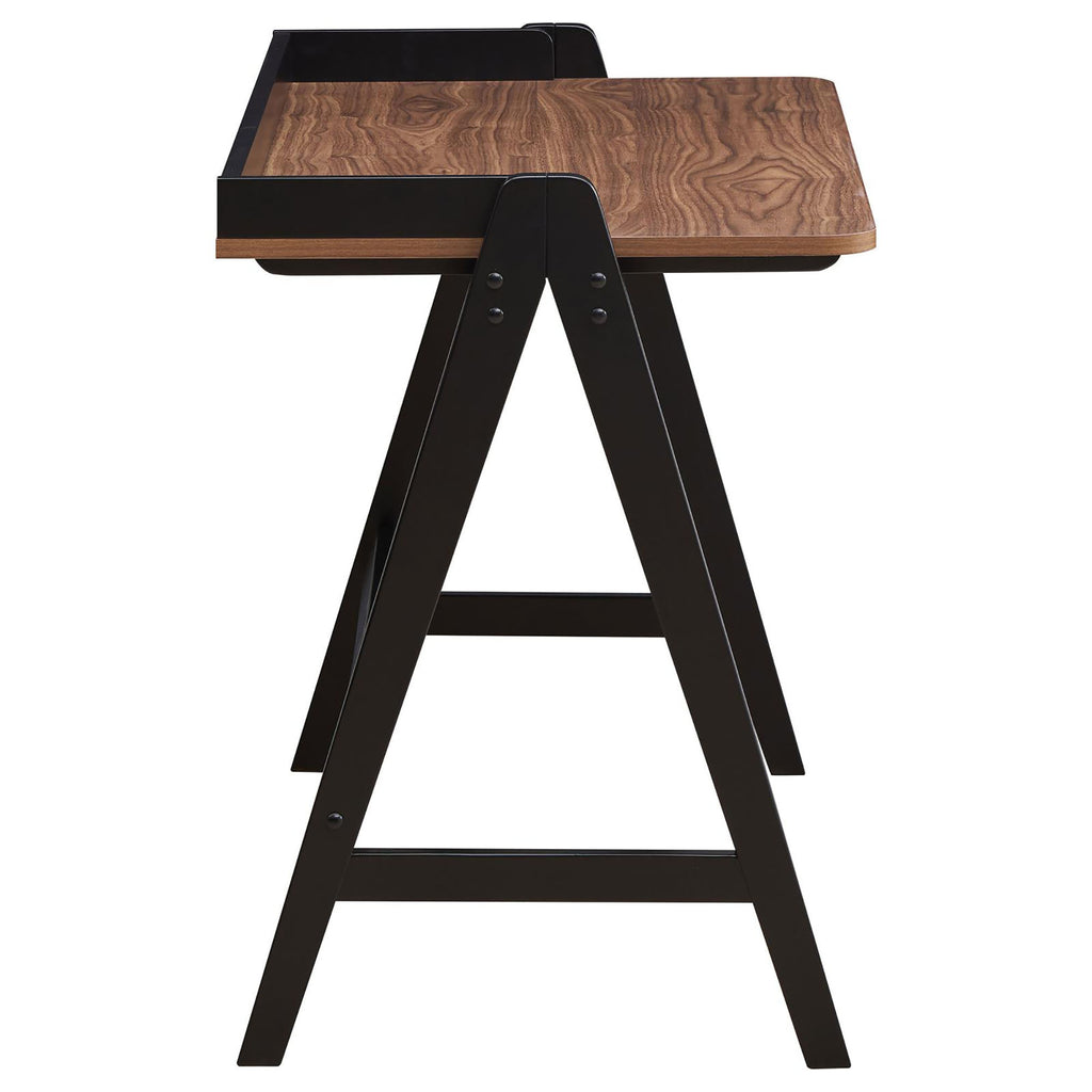 Leoglint Walnut and Black Writing Office Desk with USB Ports