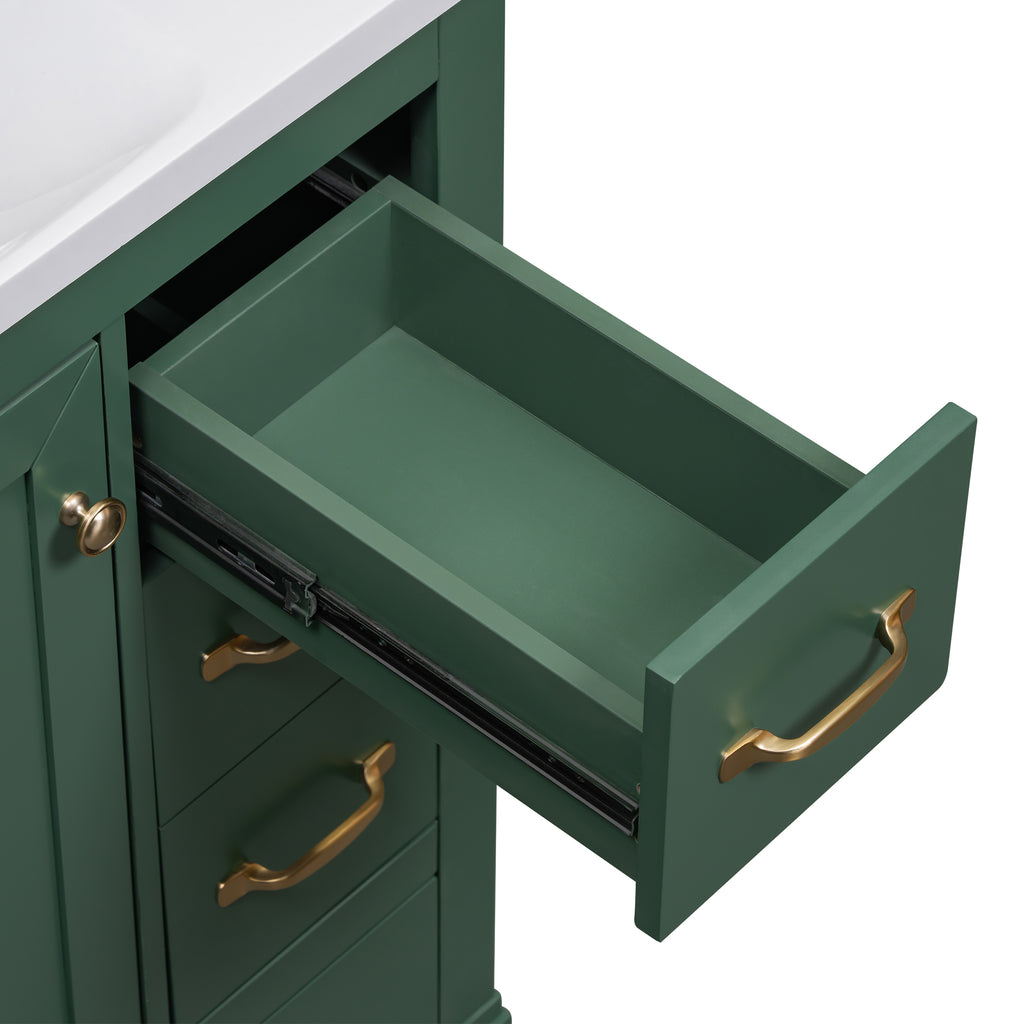 Leoglint 36" Bathroom Vanity without Sink, Cabinet Base Only, Six Drawers, Multi-Functional Drawer Divider, Adjustable Shelf, Green