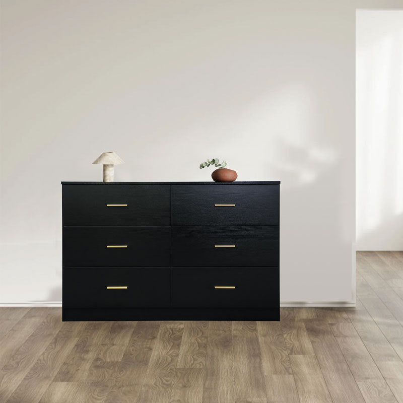 Leoglint Modern Black 6-Drawer Dresser Drawer Chest for Bedroom - Ample Storage Wide Chest of Drawers, Sturdy & Safe