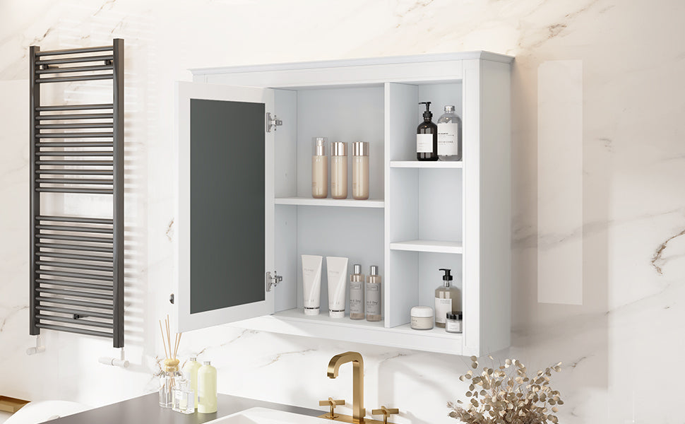 Leoglint 35'' x 27.5'' Medicine Cabinet, Wall Mounted Bathroom Storage Cabinet, Modern Bathroom Wall Cabinet with Mirror, Mirror Cabinet with 6 Open Shelves (Not Include Bathroom Vanity )