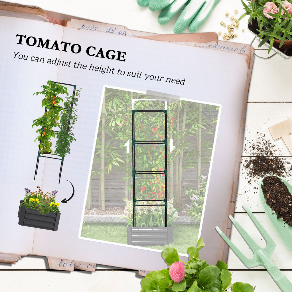 Leoglint Garden Trellis Galvanized Raised Garden Bed, 24" x 24" x 11.75" Outdoor Planter Box with Trellis Tomato Cage and Open Bottom for Climbing Vines, Vegetables, Flowers in Backyard, Garden, Patio, Gray