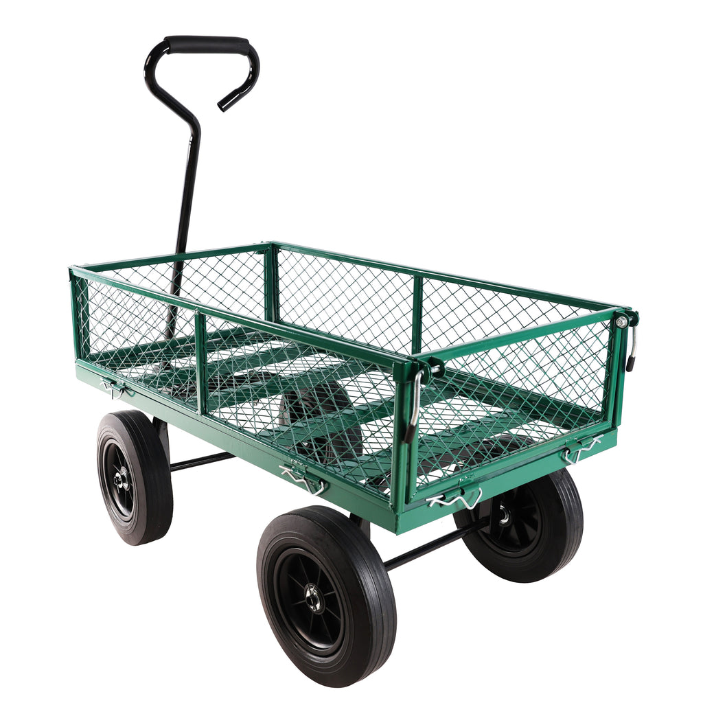 Leoglint (Green solid wheels wagon cart) Solid wheels Tools cart Wagon Cart Garden cart trucks  make it easier to transport firewood