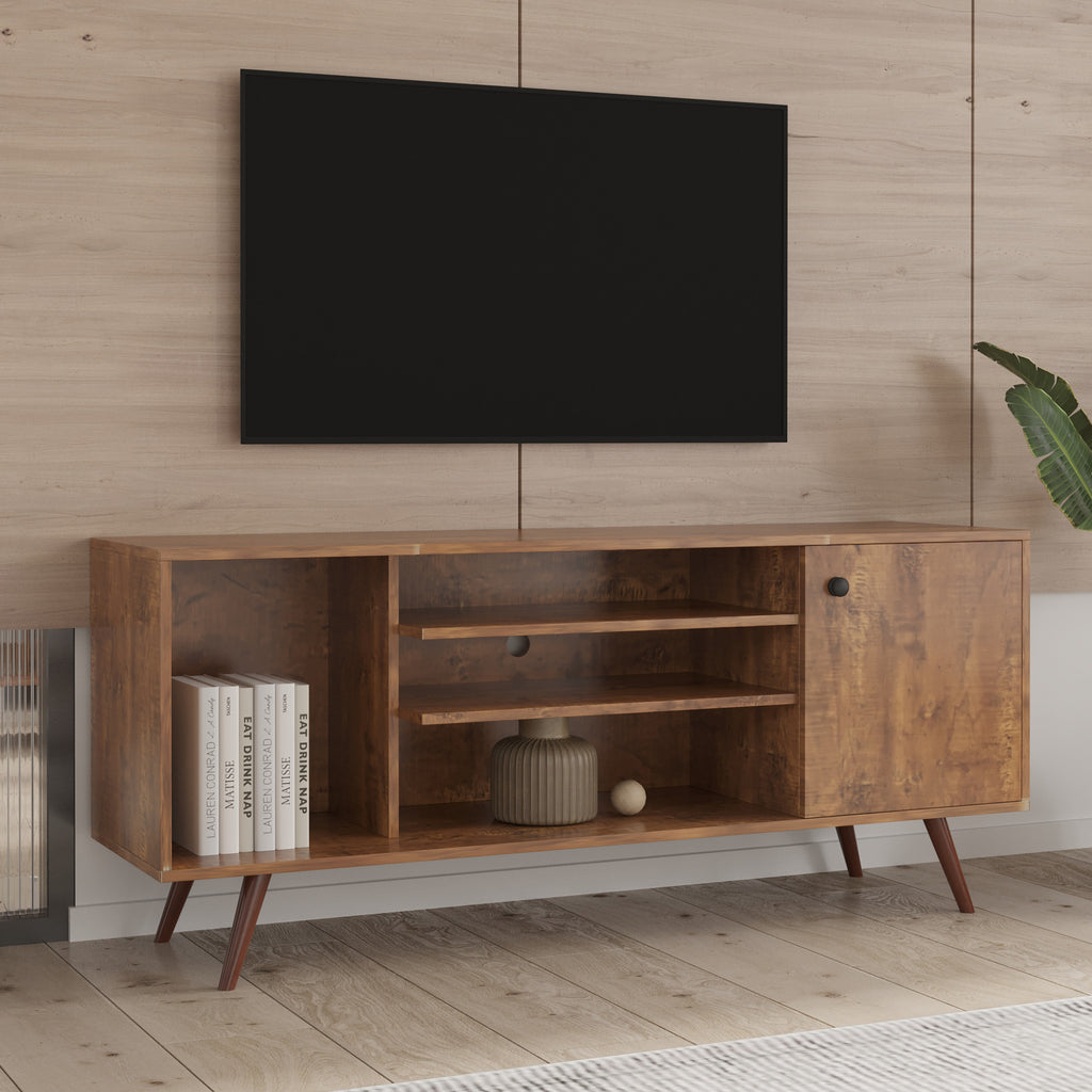 Leoglint TV Stand Use in Living Room Furniture with 1 storage and 2 shelves Cabinet, high quality particle board,Walnut