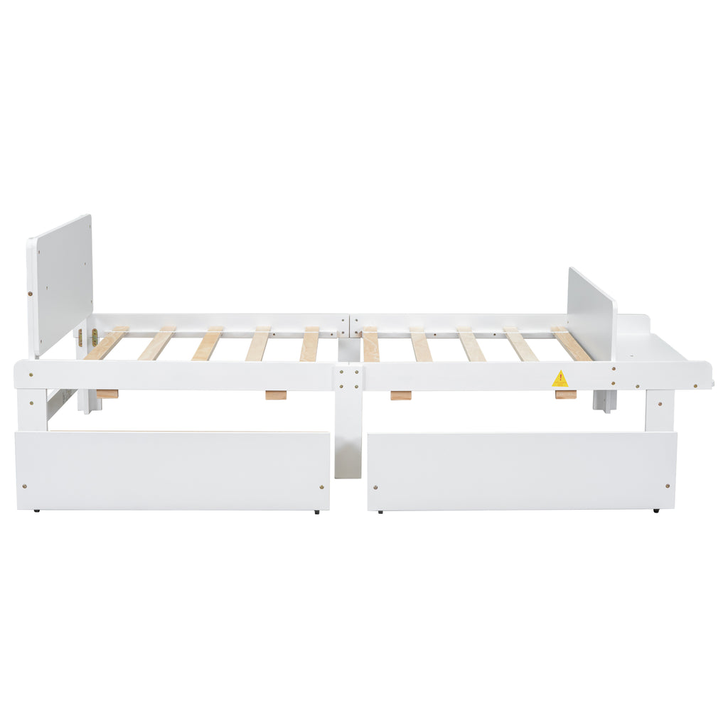 Twin Bed Frame with Footboard Bench,2 drawers,White