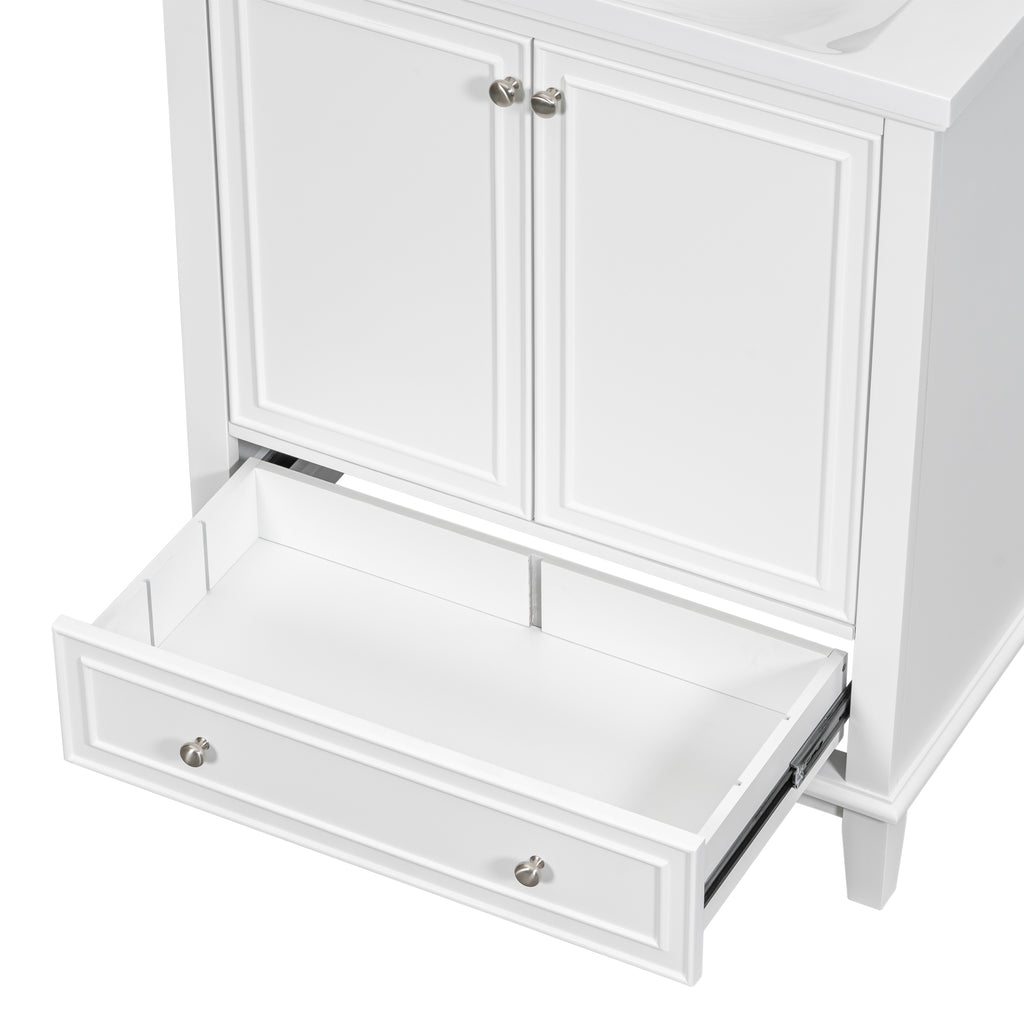 Leoglint 30" Bathroom Vanity without Sink, Base Only, Multi-functional Bathroom Cabinet with Doors and Drawer, Solid Frame and MDF Board, White