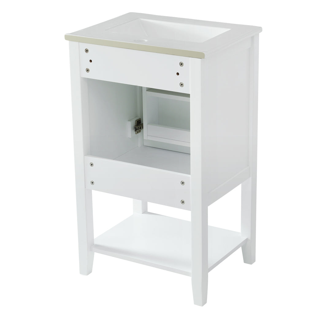 Leoglint 20" Bathroom Vanity with Sink, Bathroom Cabinet with Soft Closing Door, Storage Rack and Open Shelf, White