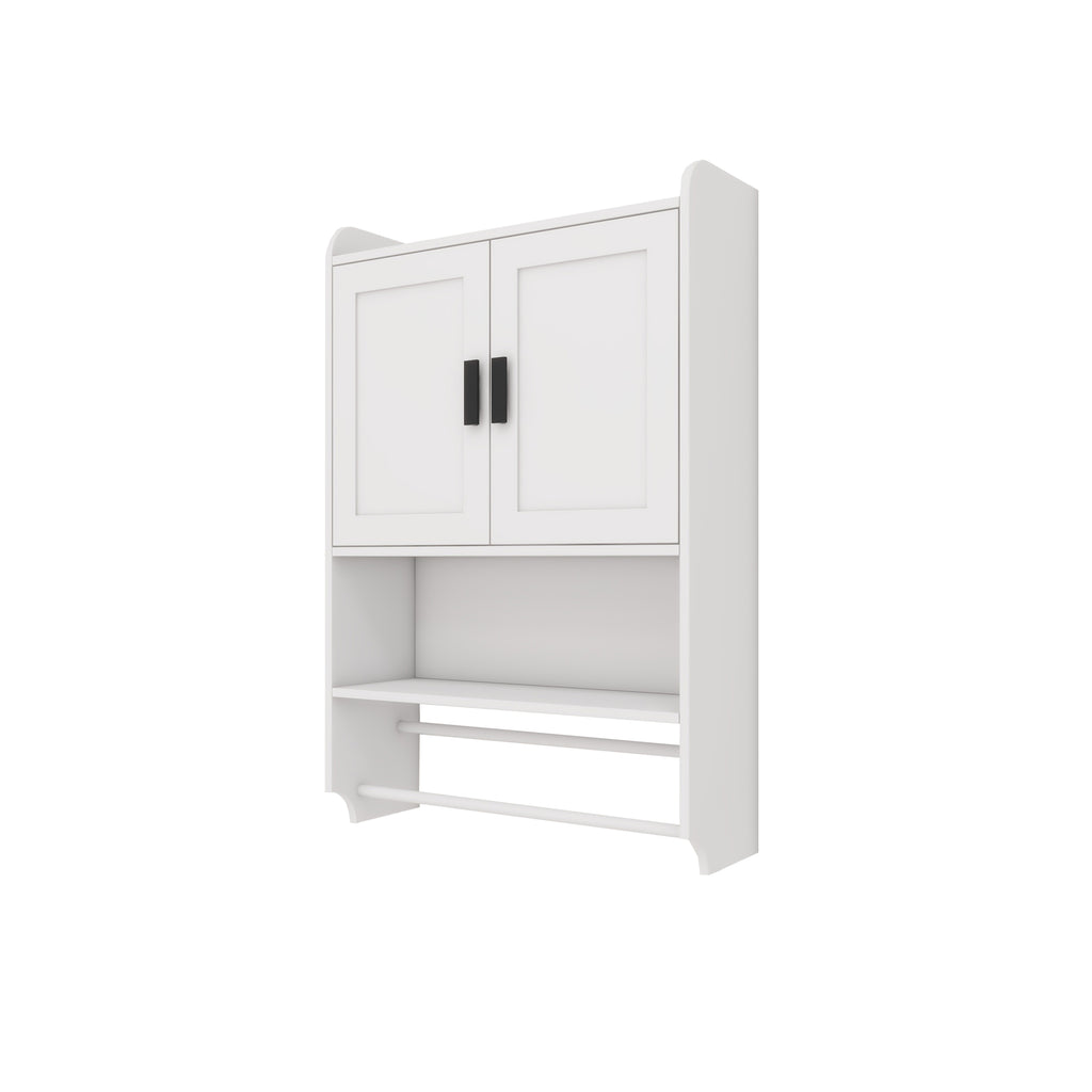 Leoglint Bathroom Wall Cabinet with Doors,Adjustable Shelf,Towel Bar and Paper Holder, Over The Toilet Storage Cabinet, Medicine Cabinet for Bathroom-White