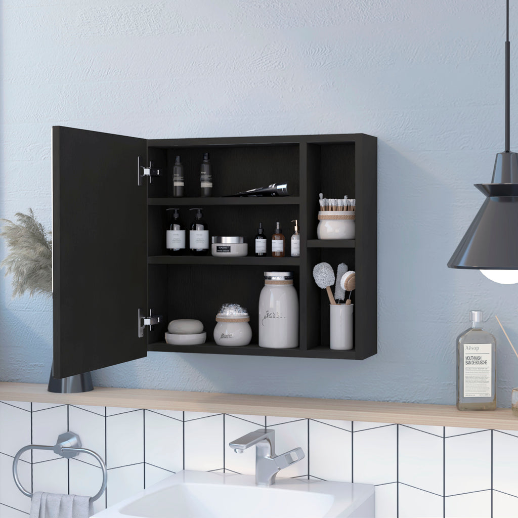 Leoglint Oman Medicine Cabinet, Three Internal Shelves, Single Door, Two External Shelves -Black