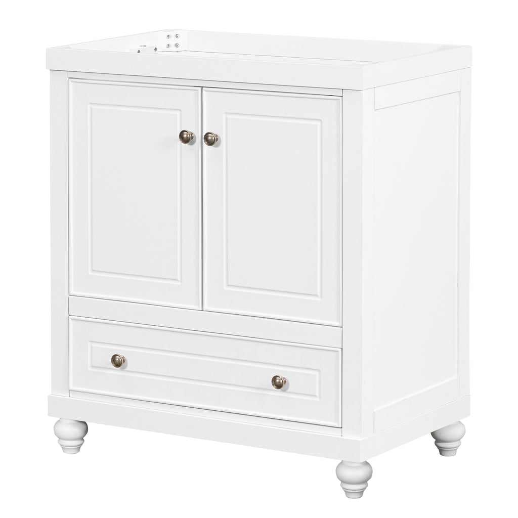 Leoglint 30" Bathroom Vanity without Sink, Base Only, Cabinet with Doors and Drawer, Solid Frame and MDF Board, White