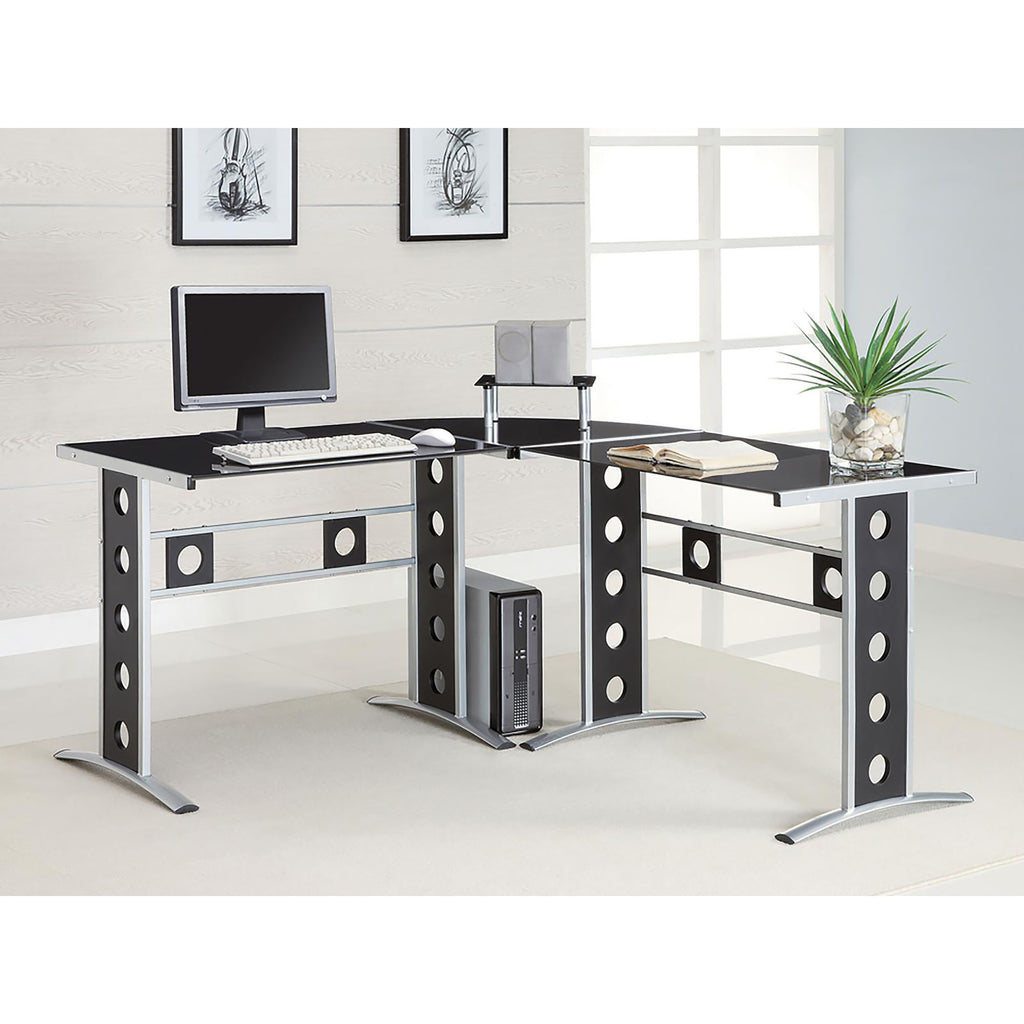 Leoglint Black and Silver 3-Piece Office Desk Set