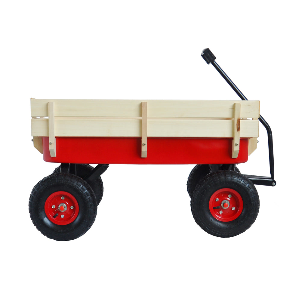 Leoglint Garden cart outdoor sport wagon tools cart wooden side panels air tires Wagon (red)