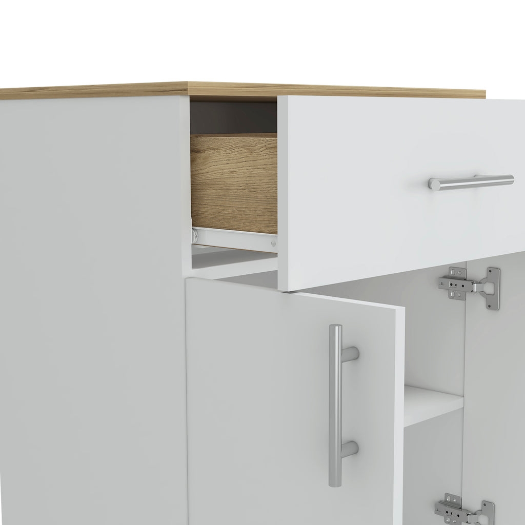 Leoglint Sideboard Pantry Organizer Cabinet 33" H, One Drawer, Two Interior Shelves, Two Doors, White/Light Oak