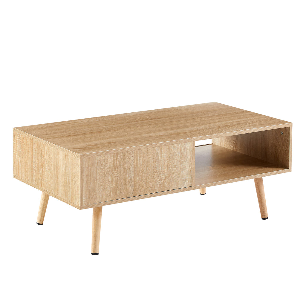 Leoglint 41.34" Rattan Coffee table, sliding door for storage, solid wood legs, Modern table  for living room , natural