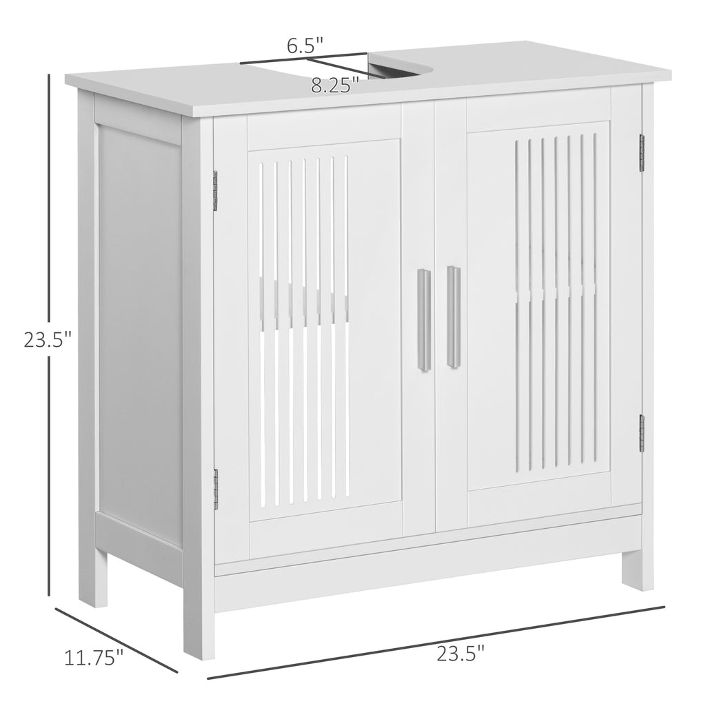 Leoglint kleankin Modern Under Sink Cabinet with 2 Doors, Pedestal Under Sink Bathroom Cupboard, Bathroom Vanity Cabinet with Adjustable Shelves, White